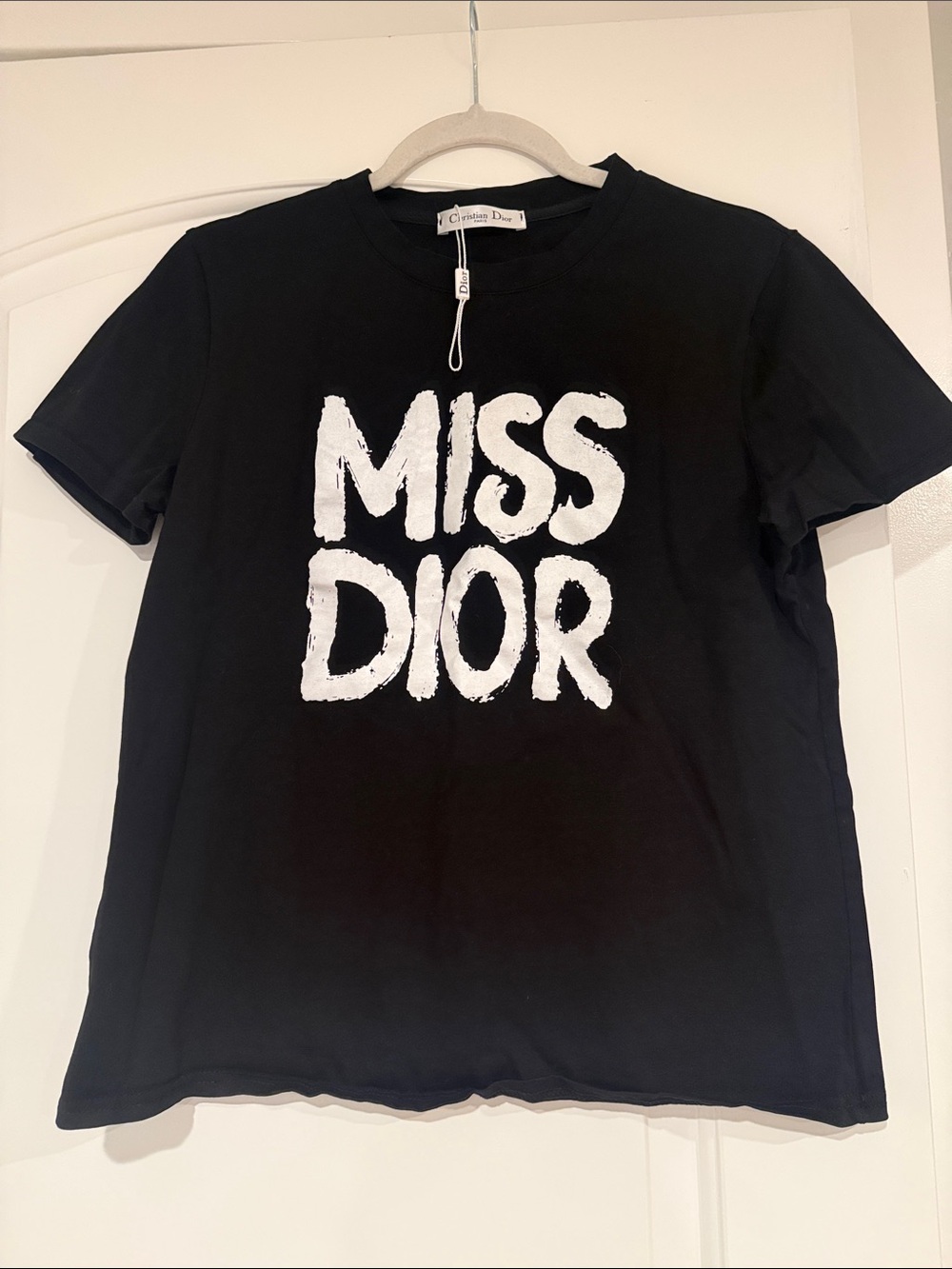 Dior Kids Black Tee with White "MISS DIOR" Graphic